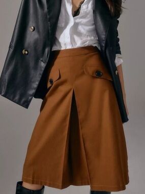 Anthro Atsu A-Line Trouser Skirt Mustard Brown Size M EUC